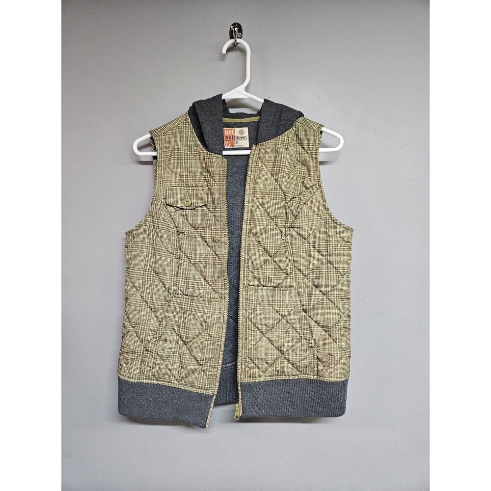 Ruff Hewn green Quilted Plaid Vest with Hood women's medium